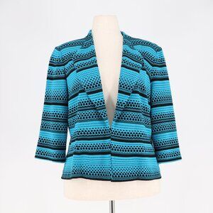 MING WANG Textured Knit Single Hook Closure Jacket Blue Black Stripe Size XLP